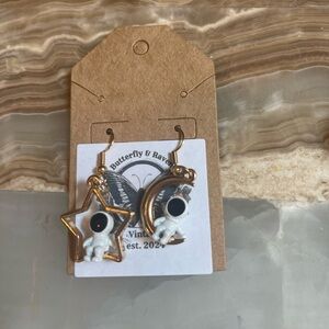 Gold Star and Moon Astronaut Earrings